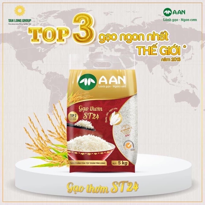 Hoả tốc - Gạo thơm ST24 A An - Gạo dẻo, thơm đặc sản sóc trăng Túi 5kg