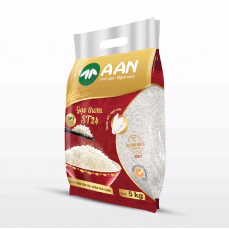 Hoả tốc - Gạo thơm ST24 A An - Gạo dẻo, thơm đặc sản sóc trăng Túi 5kg