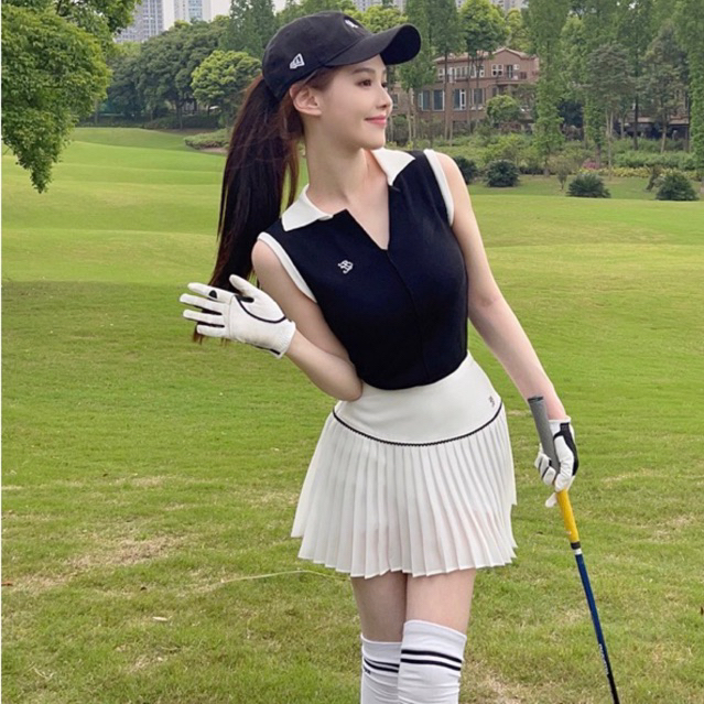 Set áo polo váy xếp ly bộ golf