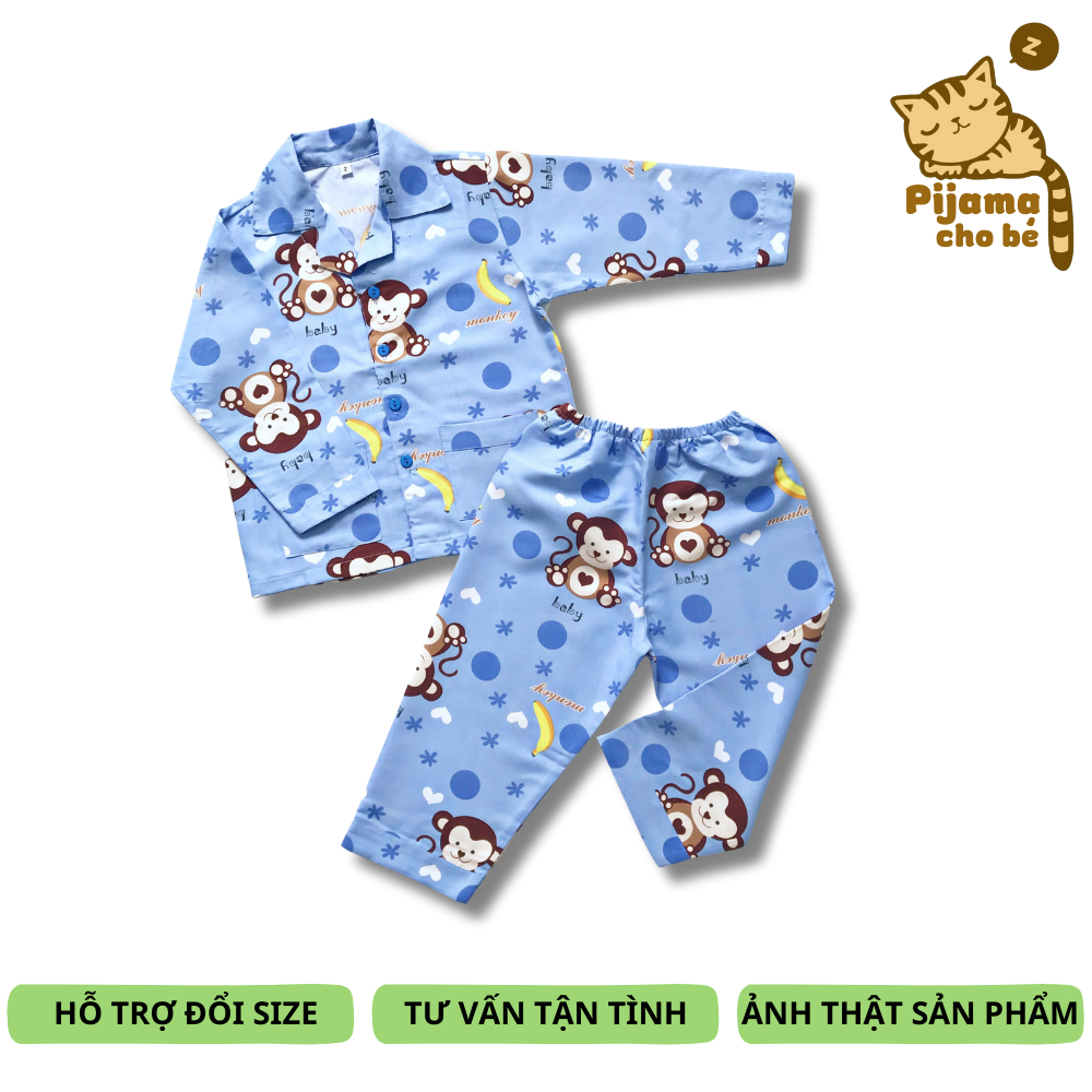 Bộ Pijama tay dài cho bé trai bé gái vải kate thái mềm mịn không nhăn size 10-45kg nhiều mẫu