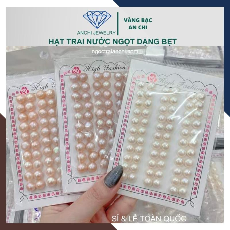 Hạt trai dẹt bán cầu 3li - 12ly 1 lỗ gắn nhẫn , bông tai , mặt dây chuyền. Anchi jewelry