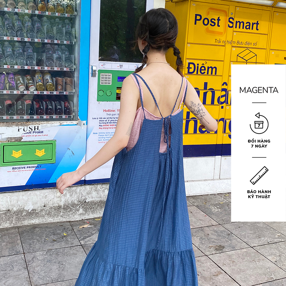 Đầm yếm hai dây Magenta Kimi  tà váy đuôi cá thoáng mát chất liệu tơ dập
