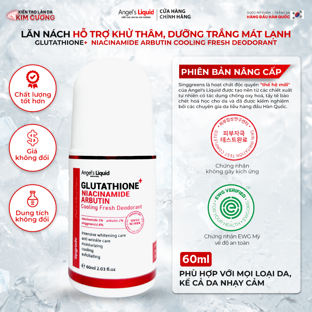 Bộ Sản Phẩm Lăn Nách Mờ Thâm và Xịt Giảm Mụn Lưng Dưỡng Trắng Cơ Thể Angel's Liquid Glutathione Plus Niacinamide