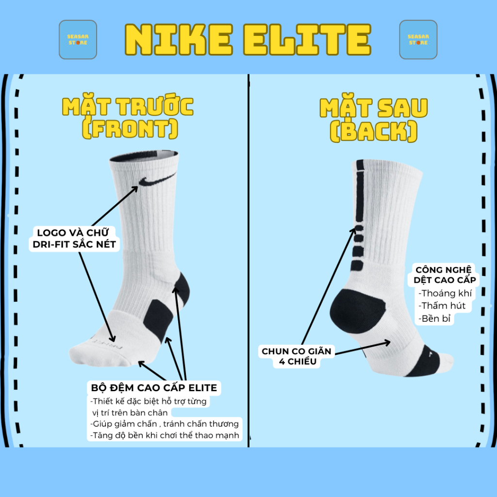 Tất Vớ Thể Thao bóng rổ cổ cao NlKE ELITE