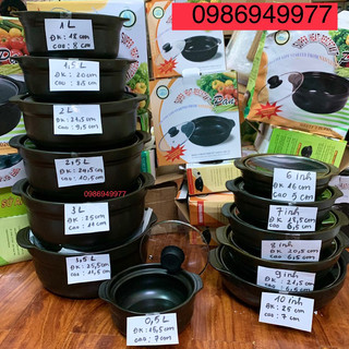 Nồi đất nắp kính dùng kho cá, thịt, nấu mì cay (Có 11 size: 0.5L, 1L, 1.5L, 2L, 2.5L, 3L, 3,5L ,6in, 7in, 8in, 9in,10in