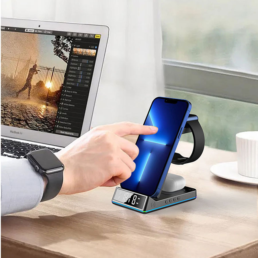 Sạc không dây đa năng 3 in 1, sạc từ tính dạng gấp gọn gàng, sạc không dây từ ính sạc nhanh đồng hồ, điện thoại,tai nghe