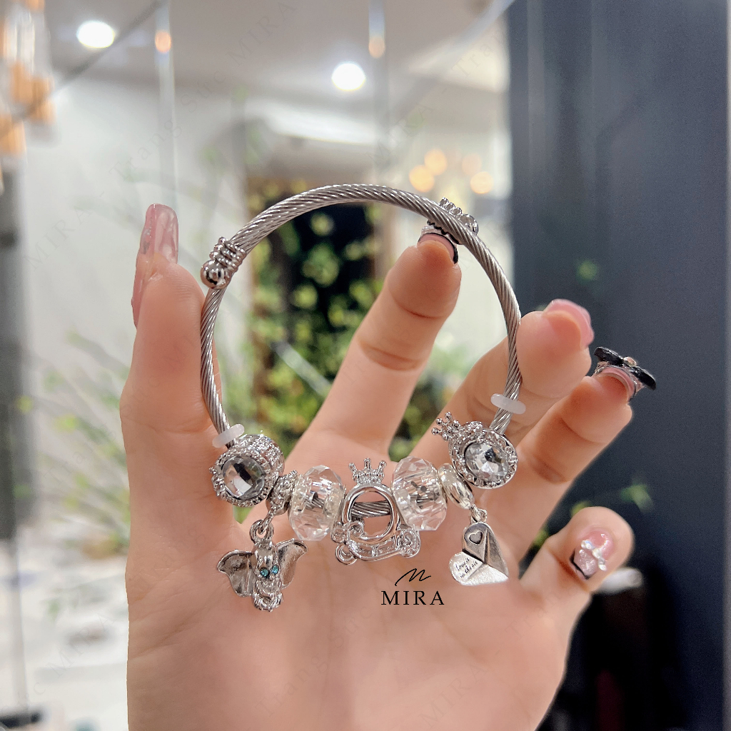 Kiềng, Lắc Tay MIRA & Co. - LPAN001 Mix Voi Đá Trắng , Đủ Màu Đá, Mở Hai Đầu, Kiềng  Không Hoen Gỉ