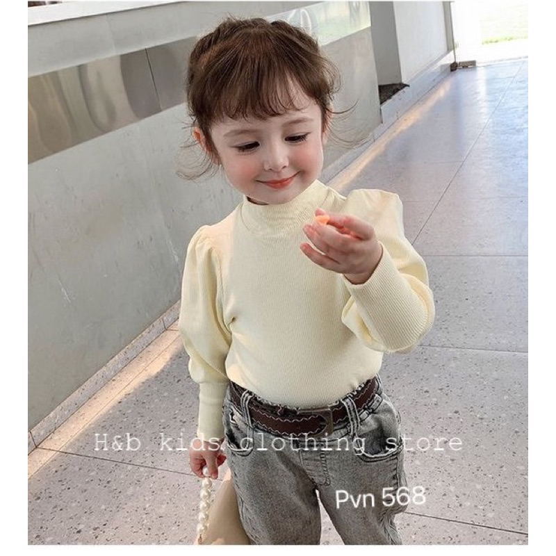 Áo tay bồng chất Thun gân cao cấp xinh sang cho bé gái 7-20kg