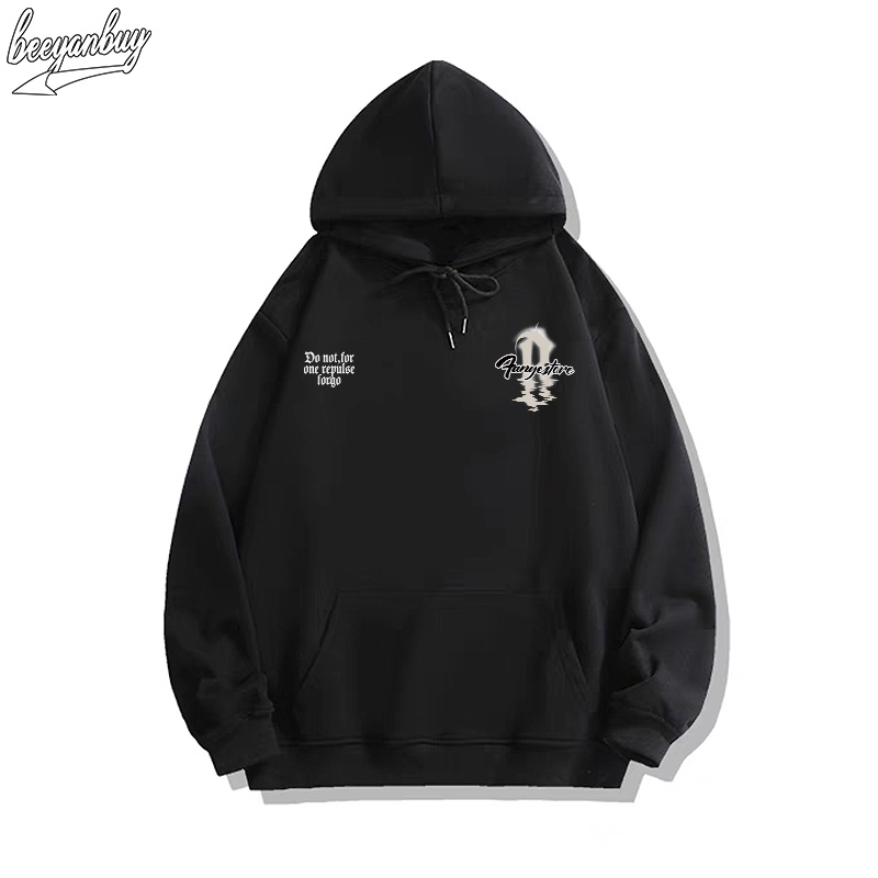 Áo Hoodie Cotton nam BEEYANBUY áo dài tay form rộng basic in hình unisex 100% cotton-Y0233