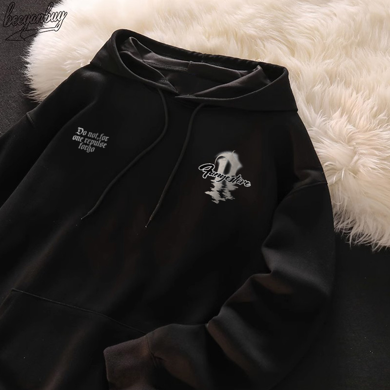 Áo Hoodie Cotton nam BEEYANBUY áo dài tay form rộng basic in hình unisex 100% cotton-Y0233