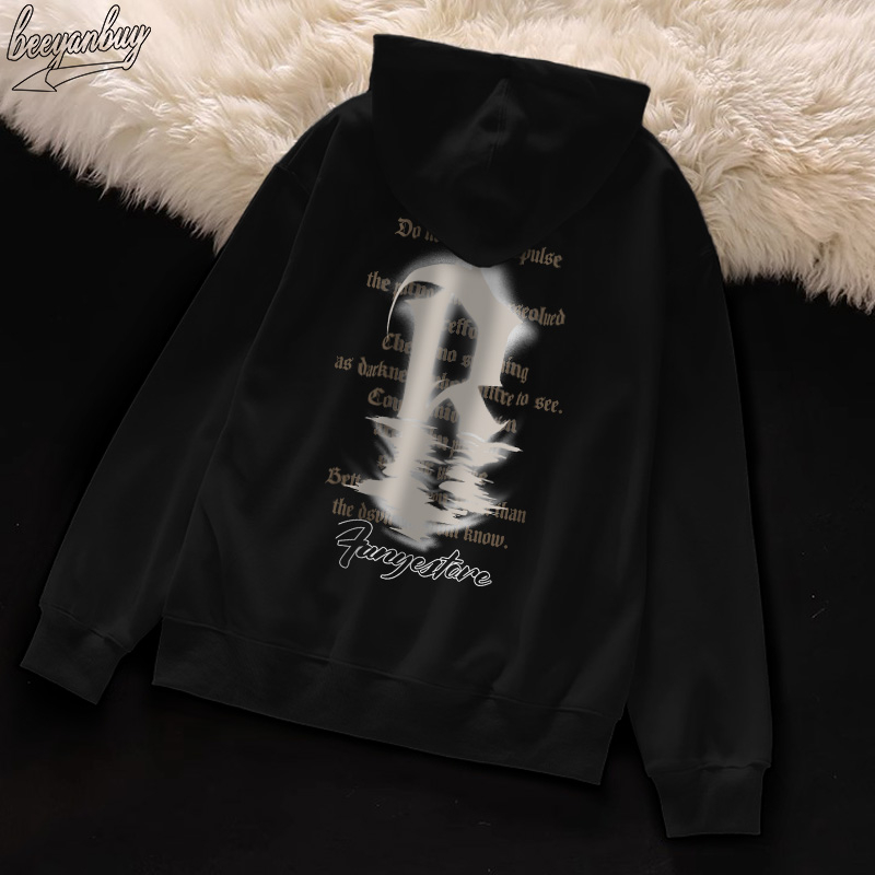 Áo Hoodie Cotton nam BEEYANBUY áo dài tay form rộng basic in hình unisex 100% cotton-Y0233
