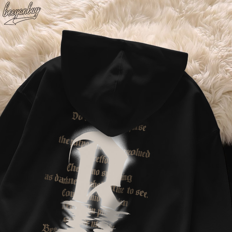 Áo Hoodie Cotton nam BEEYANBUY áo dài tay form rộng basic in hình unisex 100% cotton-Y0233