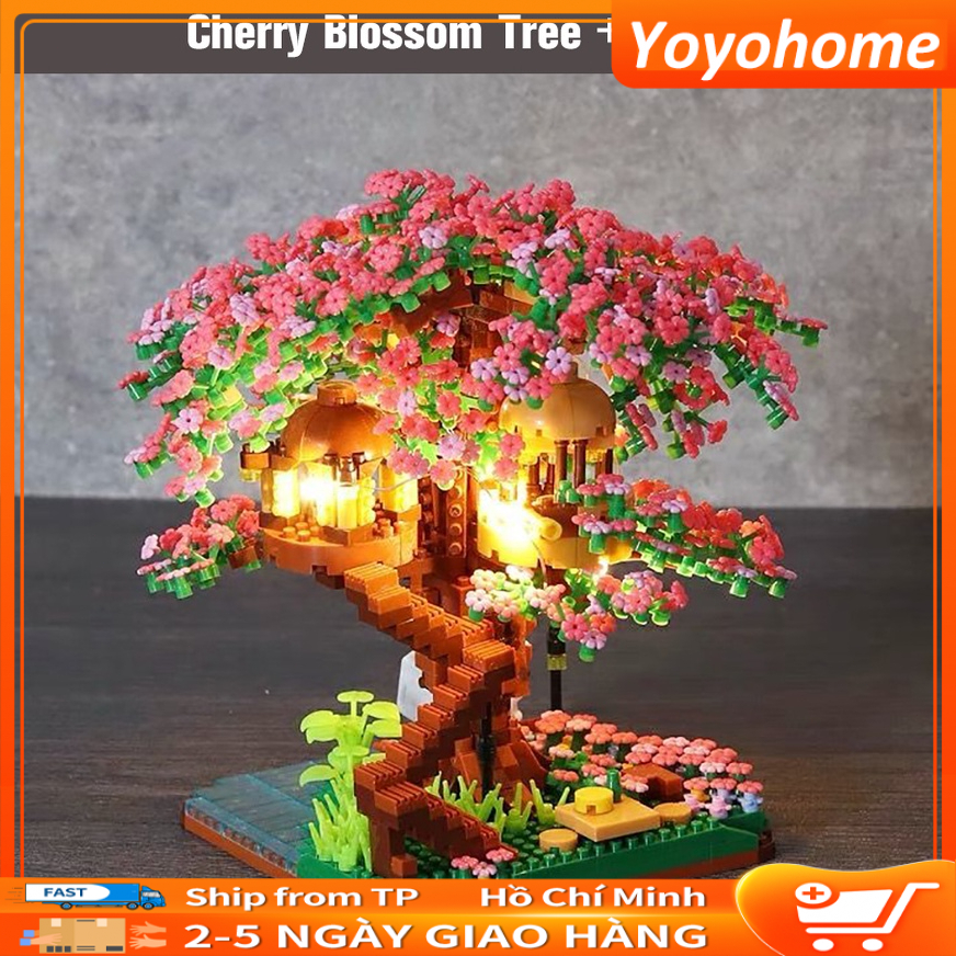 Đồ Chơi Lắp Ráp Mô Hình Nhà Cây Hoa Anh Đào Mini DIY Dành Cho Trẻ Em