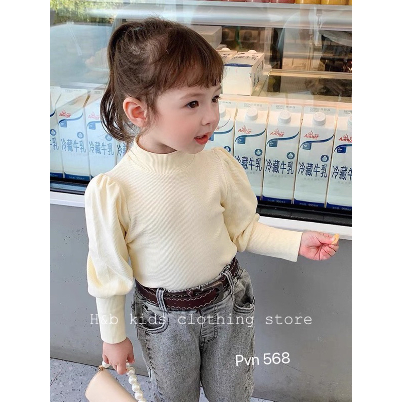 Áo tay bồng chất Thun gân cao cấp xinh sang cho bé gái 7-20kg