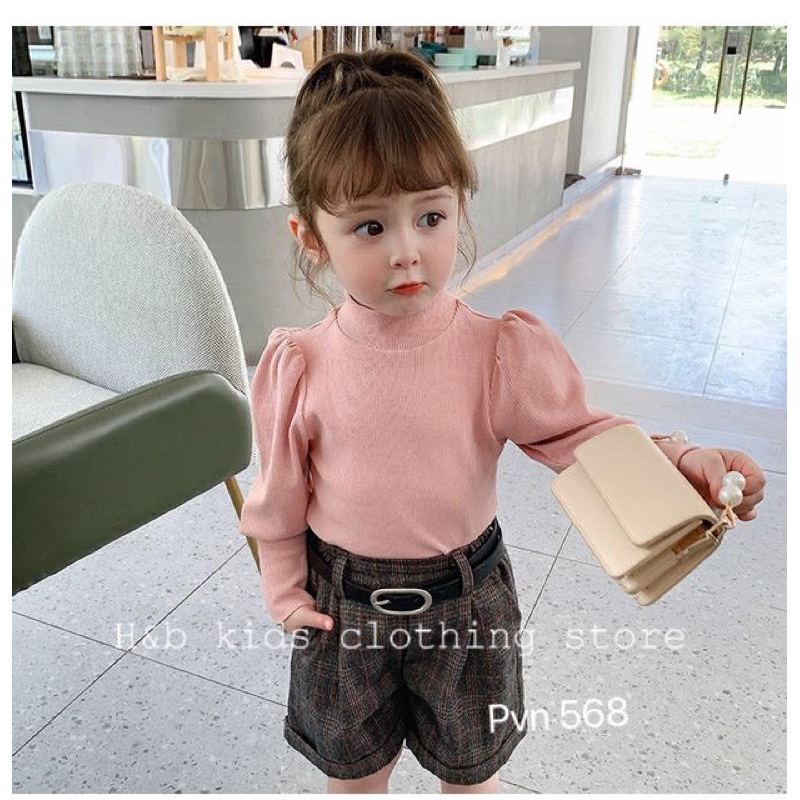 Áo tay bồng chất Thun gân cao cấp xinh sang cho bé gái 7-20kg