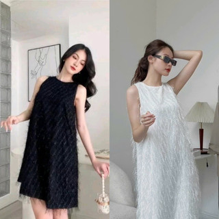 [Video thật] Đầm babydoll, chất liệu lông vũ, Váy lông vũ tiểu thư sang chảnh, Váy Babydoll đi tiệc du lịch