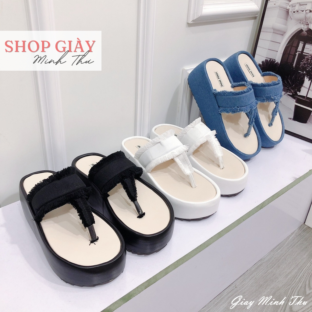Dép kẹp xuồng đế bánh mì 6p bọc jean chất đế nhẹ lên chân cực xinh Giày Minh Thư T22