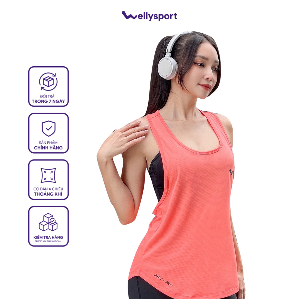 Áo Tanktop Tập Gym, Yoga Nữ, Màu Cam Đào, Welly Sport, Mã ATTN08