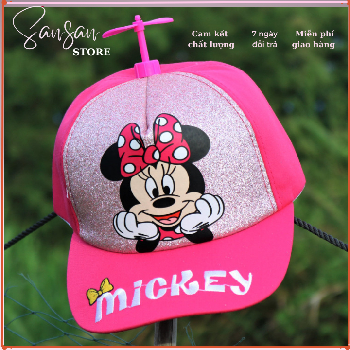 Mũ lưỡi trai CHONG CHÓNG MICKEY. cho bé gái từ 3 đến 7 tuổi, Nón kết kim tuyến lấp lánh màu hồng dễ thương