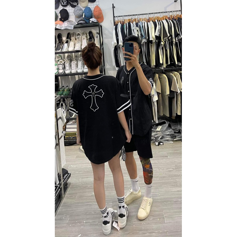 Áo khoác bóng chày - Chrome Hearts - CH logo thánh giá da black kim loại