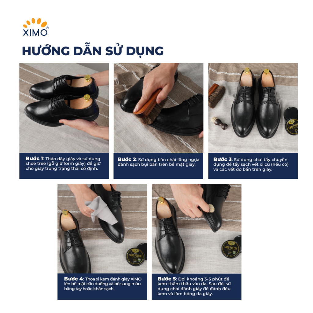 Xi đánh giày XIMO Shoe Polish dạng sáp giúp đánh bóng, bổ sung màu cho giày, đồ da XXI08 50ml