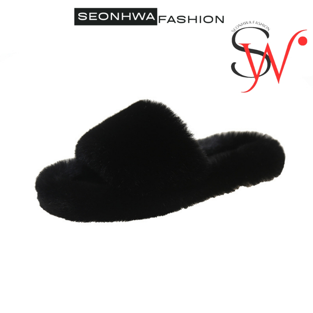 Dép lông đi trong nhà cao cấp SEONHWA cao 2.5cm quai ngang phủ lông dày siêu dễ thương G516