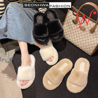 Dép lông đi trong nhà cao cấp SEONHWA cao 2.5cm quai ngang phủ lông dày siêu dễ thương G516