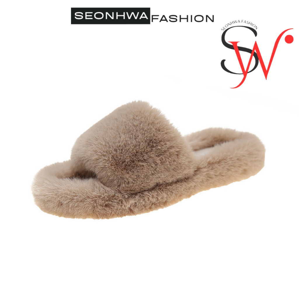 Dép lông đi trong nhà cao cấp SEONHWA cao 2.5cm quai ngang phủ lông dày siêu dễ thương G516