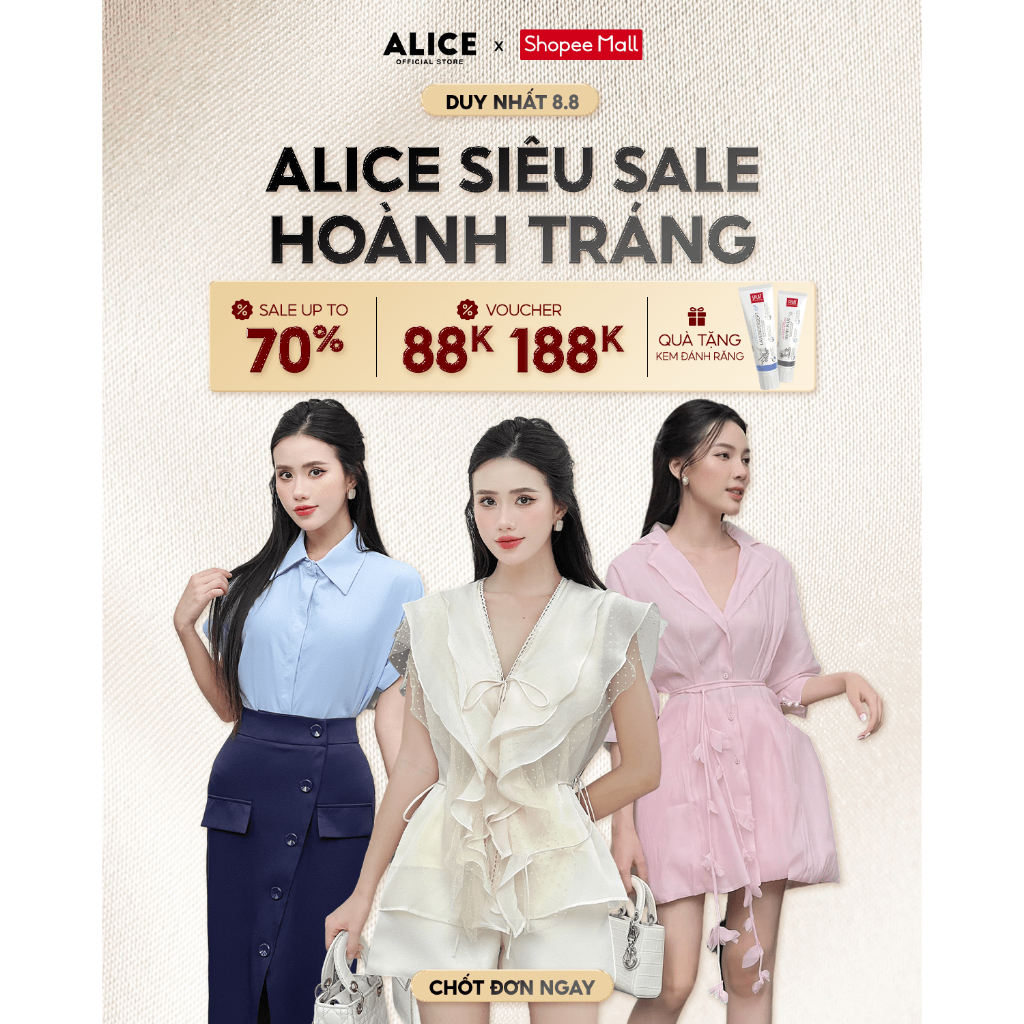 Váy Tiểu Thư Cổ Tròn Xếp Ly Lệch Vai Đính Cúc Ngọc Phối Lưới ALICE Chất Tơ Óng Cao Cấp Mềm Mát, Dịu Dàng Nữ Tính V904