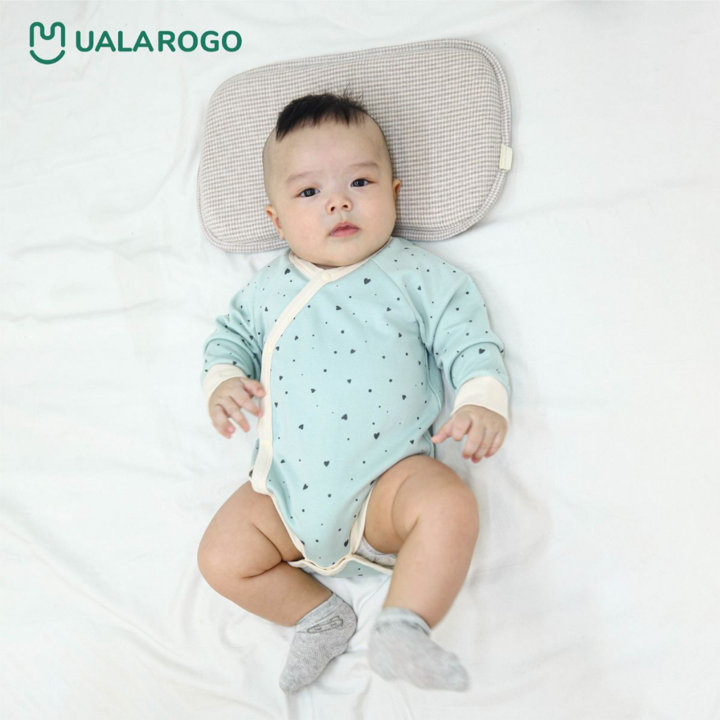 Bodychip sơ sinh nỉ cotton cho bé Ualarogo 0-6 tháng dài tay Newborn cúc chéo liền thân 3669