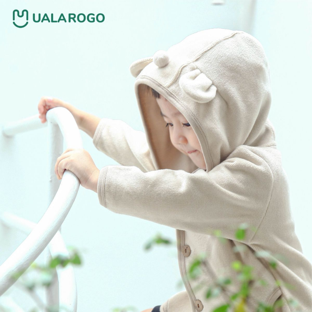 Áo khoác nỉ lót lông thỏ cho bé Ualarogo 1-4 tuổi có mũ cài cúc đại hàn ấm áp nhẹ 3665