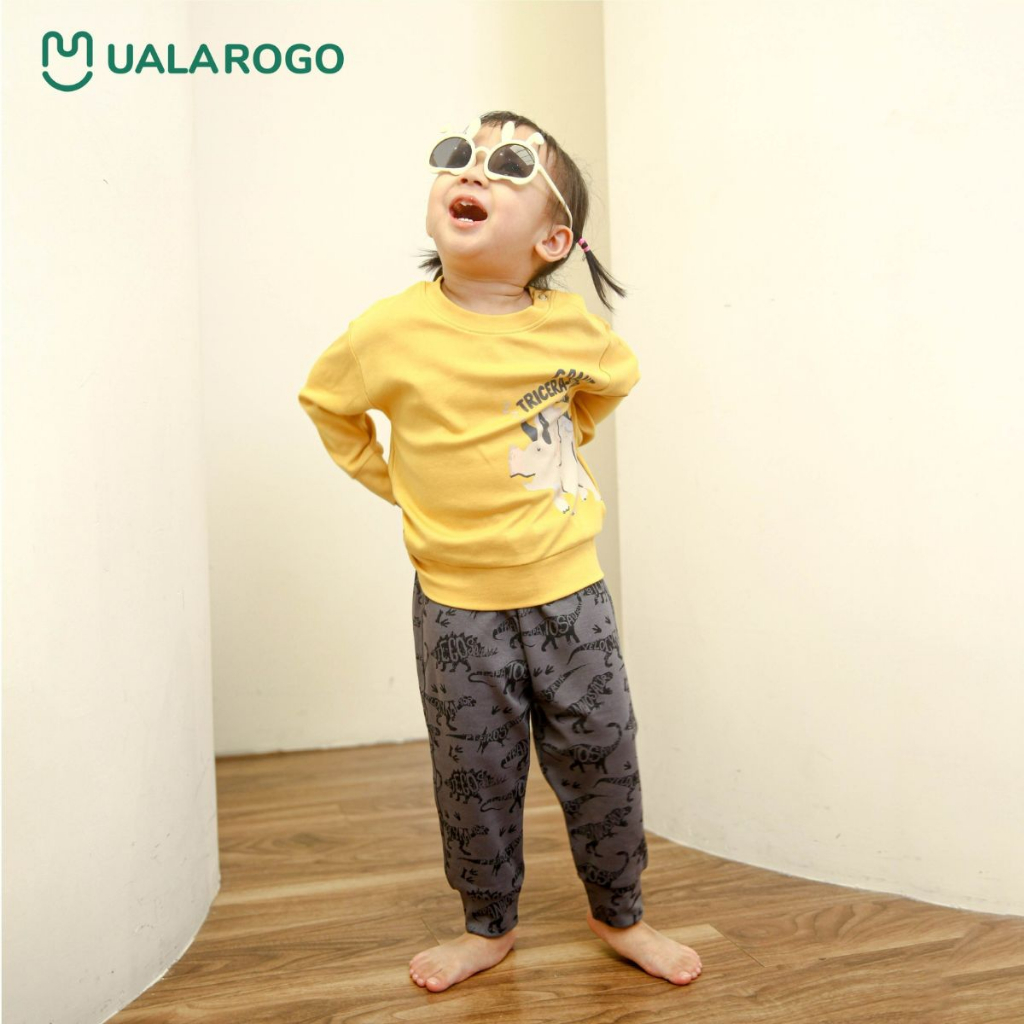 Bộ thu đông cho bé Ualarogo 9 tháng - 4 tuổi cotton nỉ cúc vai dài tay ấm thoáng 3666