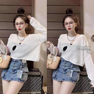 Áo len lưới kiểu khoét lỗ dáng ngắn tay dài hàng Qc!
