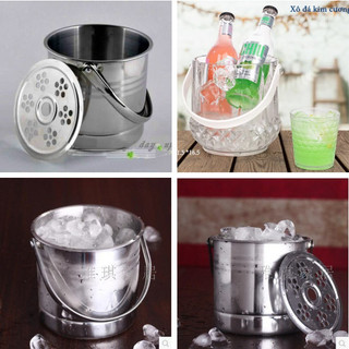 Xô nhựa kim cương - xô đựng đá inox tròn kèm vỉ có quai