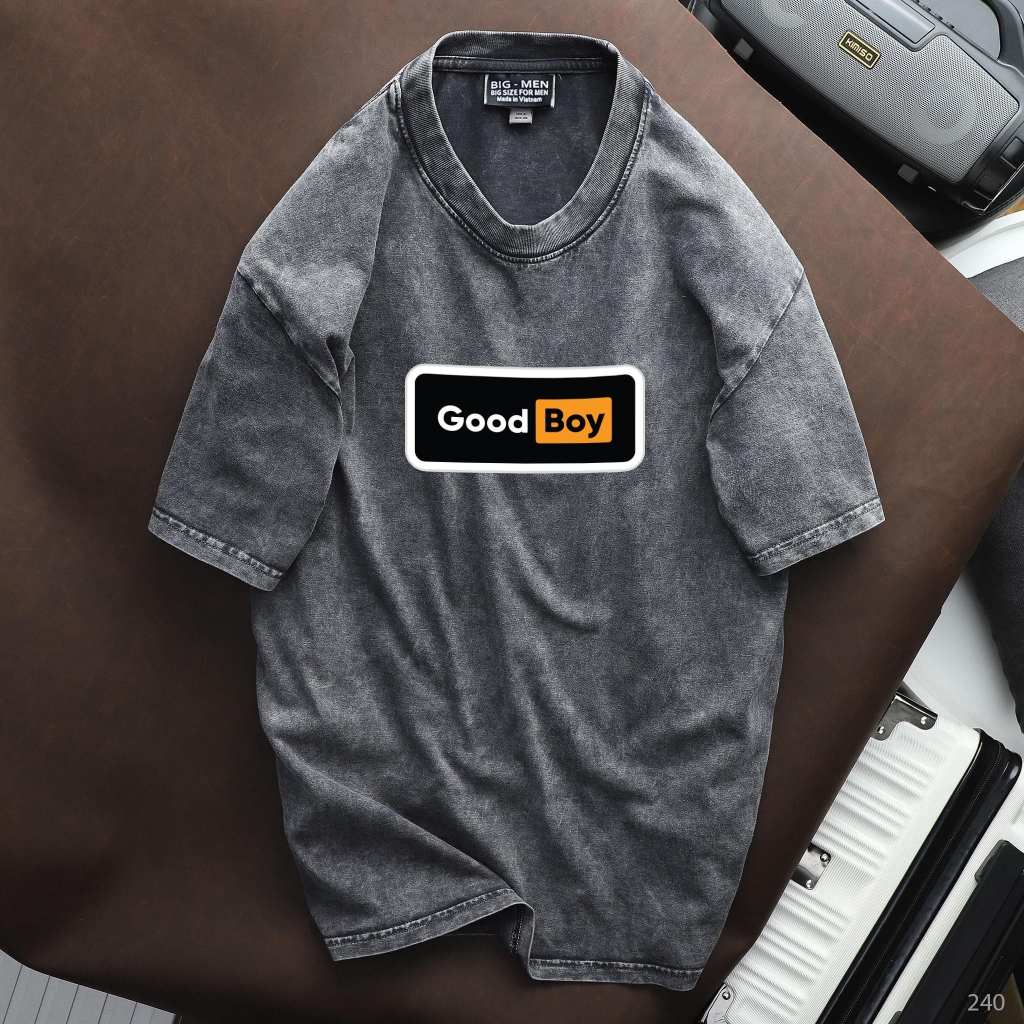 Áo thun cotton wash xi măng in chữ đẹp thời trang bigsize nam cỡ đại 140kg - good