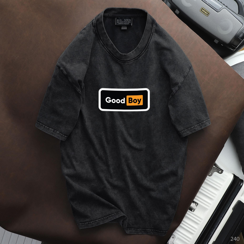 Áo thun cotton wash xi măng in chữ đẹp thời trang bigsize nam cỡ đại 140kg - good