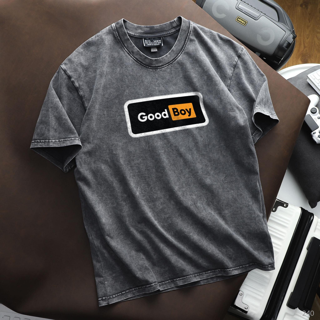 Áo thun cotton wash xi măng in chữ đẹp thời trang bigsize nam cỡ đại 140kg - good