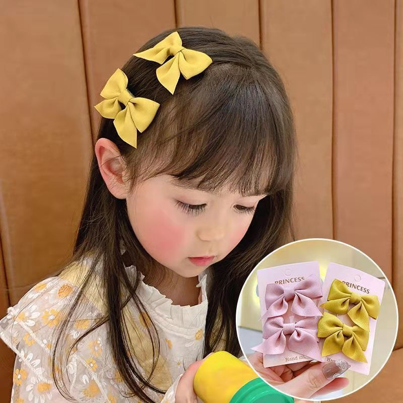 Set 2 kẹp tóc nơ vải lụa satin trơn tông màu pastel siêu xinh phong cách vintage Hàn Quốc cho bé gái SST