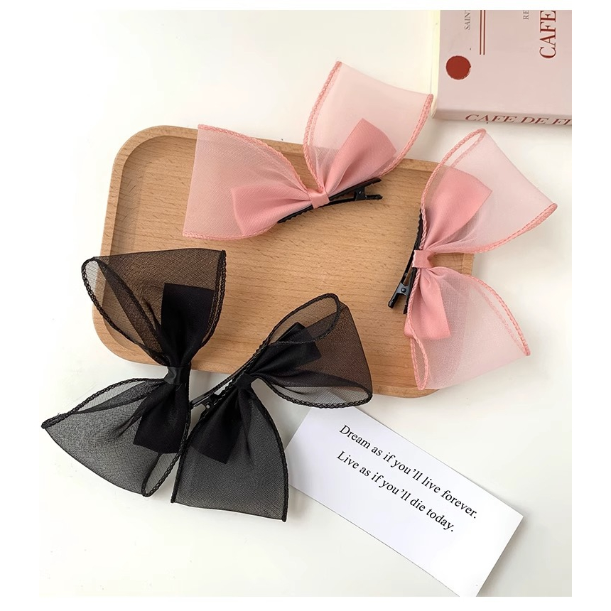 Set 2 kẹp tóc nơ vải lụa satin trơn tông màu pastel siêu xinh phong cách vintage Hàn Quốc cho bé gái SST