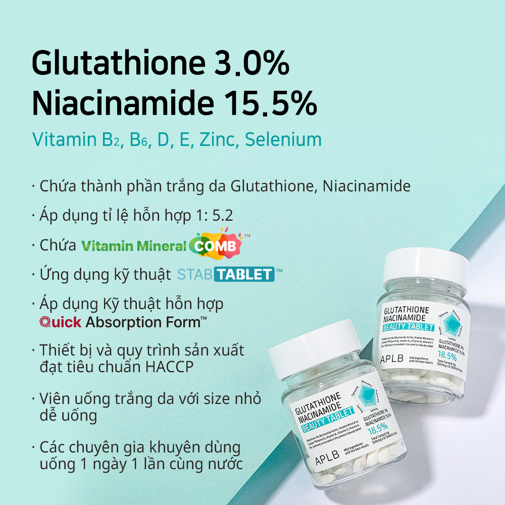 Viên Uống Trắng Da Cao Cấp APLB Glutathione Niacinamide Beauty Tablet 15g