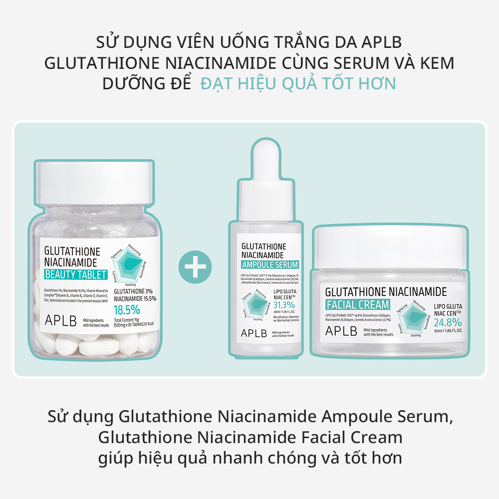 Viên Uống Trắng Da Cao Cấp APLB Glutathione Niacinamide Beauty Tablet 15g