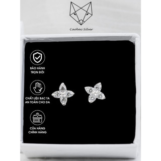 Khuyên Tai Bạc Nữ CaoBac Silveri Đính Đá Chất Liệu Bạc Ta Mặt Hoa Bốn Cánh Nhọn Sang Chảnh Đơn Giản Thanh LỊch Cho Nữ