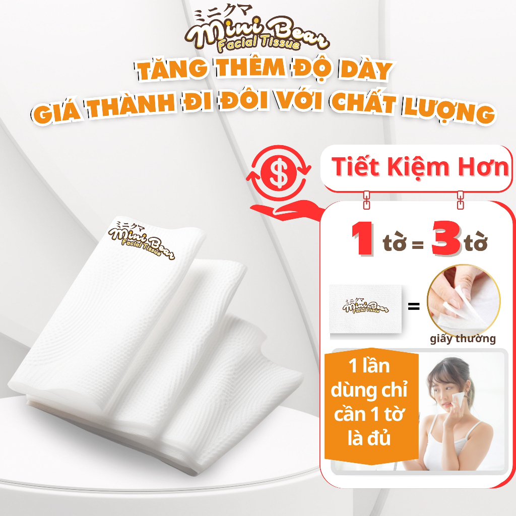 Giấy ăn Minibear, thùng 30 gói khăn giấy cao cấp thêm dày 300 tờ 4 lớp, 100% bột gỗ nguyên sinh, an toàn làn da.