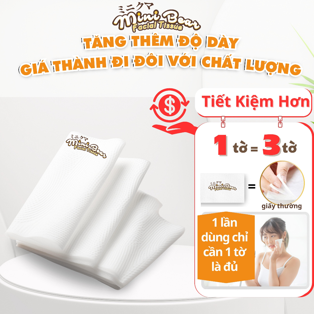 Khăn giấy minibear 16 gói giấy rút thêm dày, 100% bột gỗ nguyên sinh, giấy ăn cao cấp Nhật Bản.