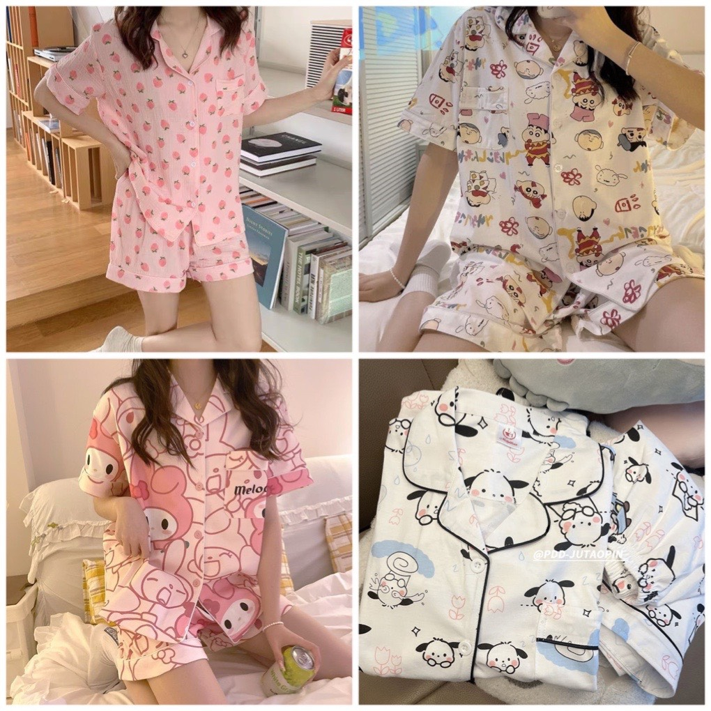 Đồ bộ pijama mặc nhà hoạt hình tay cộc quần Đùi dễ thương Kate freesize<60kg