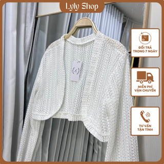 Áo khoác crop đan lưới trắng