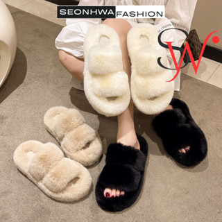 Dép lông đi trong nhà cao cấp SEONHWA cao 2.5cm quai ngang phủ lông dày vừa xinh vừa cá tính G519