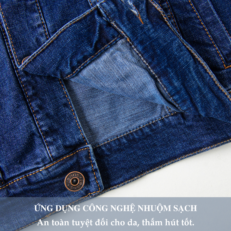 Áo Khoác Jean Nam Cổ Tàu H90 Dáng Ôm Slimfit Chất Bò Co Giãn Cao Cấp HJKJ001