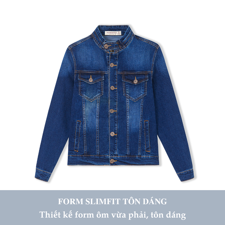 Áo Khoác Jean Nam Cổ Tàu H90 Dáng Ôm Slimfit Chất Bò Co Giãn Cao Cấp HJKJ001