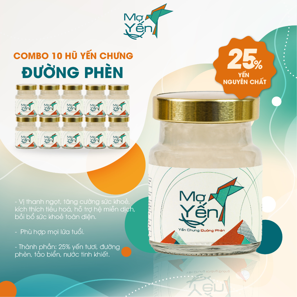 Combo 10 hũ Yến Chưng Đường Phèn MỢ YẾN, hỗ trợ hệ miễn dịch, bồi bổ sức khoẻ toàn diện 25% Yến thật